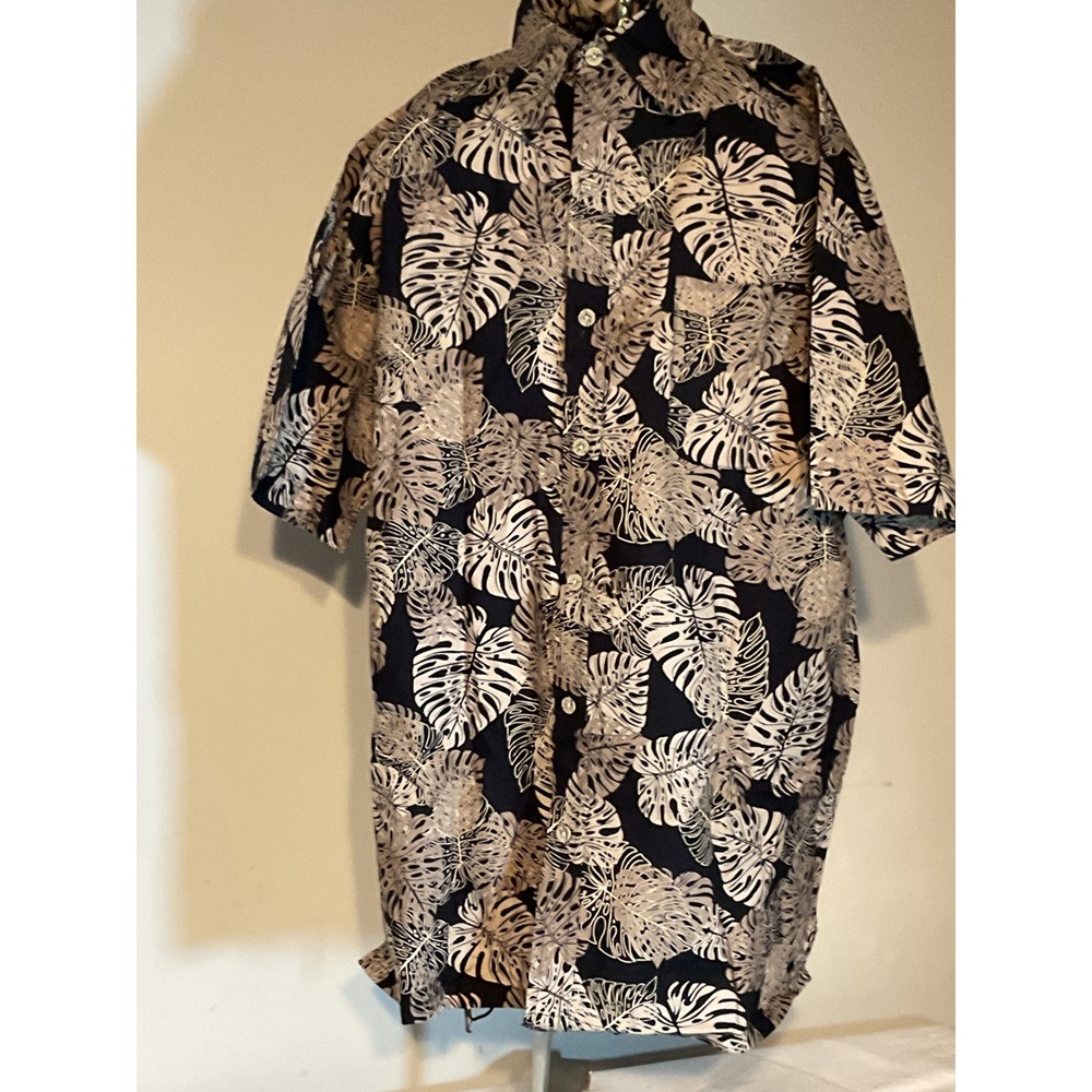 Junction West Mens Large Cotton Tropical Monstera Leaf Print Shirt Black Tan L‎